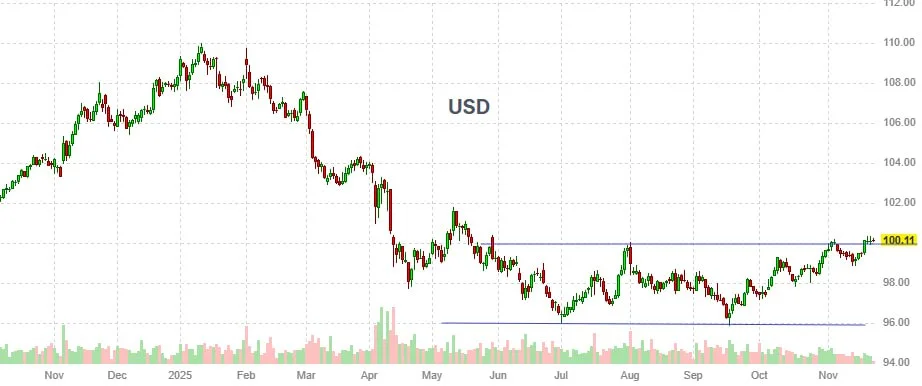 DXY one-year performance